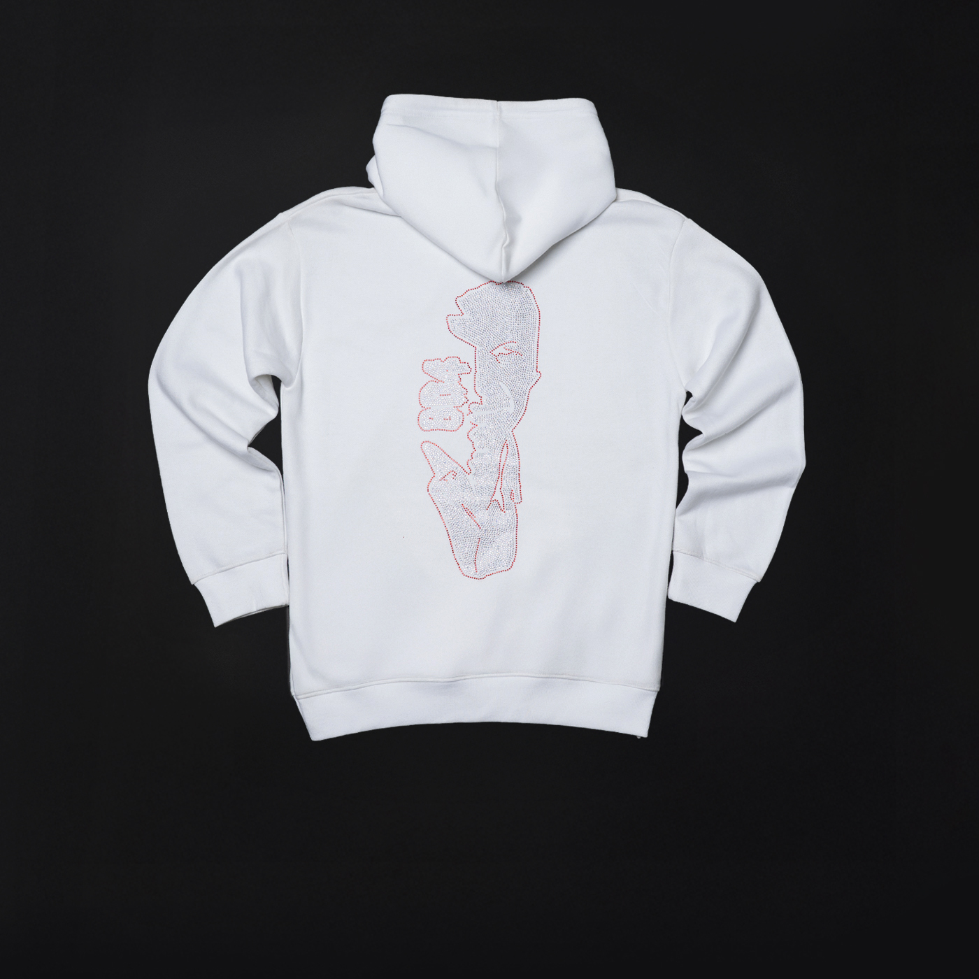 Imran Khan Stone Art Hoodie (Black / White Stones – Red Outline)